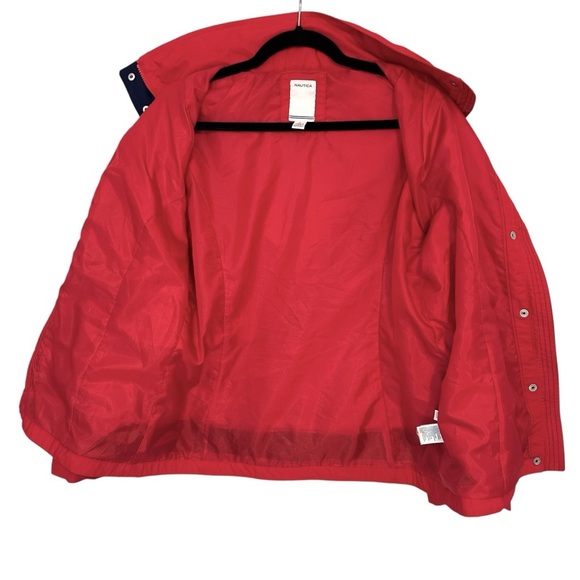 Nautica J Class Red‎ Hooded Windbreaker Jacket Women’s L Logo Sleeve 2010s Y2K - Picture 15 of 15